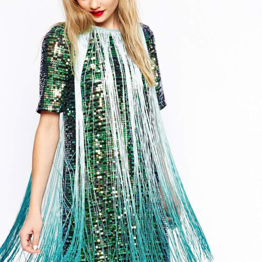 ASOS T-shirt Sequin Fringe Dress Multicolour